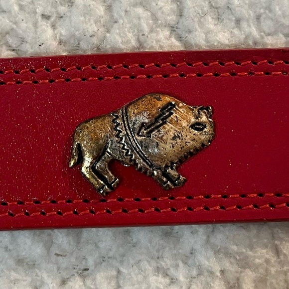 Red Leather Belt with Silver design and Buckle Made in the USA - Picture 3 of 15